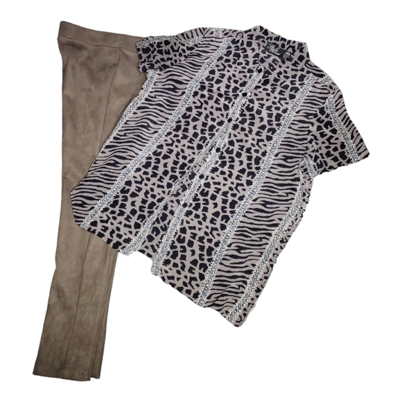 Vintage Silk L Cuban Style Shirt Animal Chetah Zebra Havana Bowling Tunic Retro - Picture 7 of 15